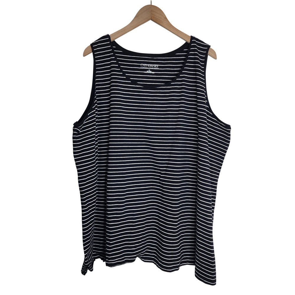 Catherines Tank Top Womens 4X 30/32W Black White Striped Suprema Collection